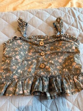 Jamie Kay Olive Green Floral Ruffle Tank Top with Wooden Buttons